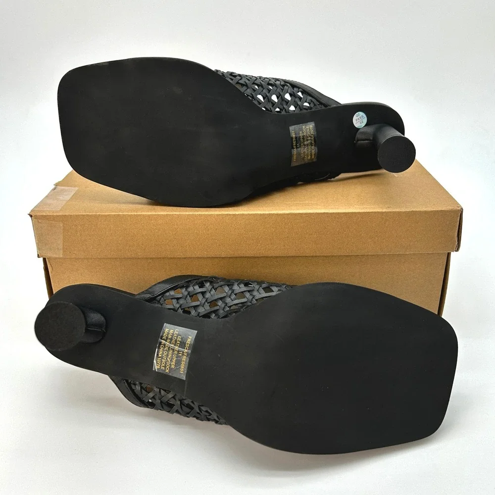 Block Heel Sandals Steve Madden Fresca Womens Size 11 Black Woven Leather NEW